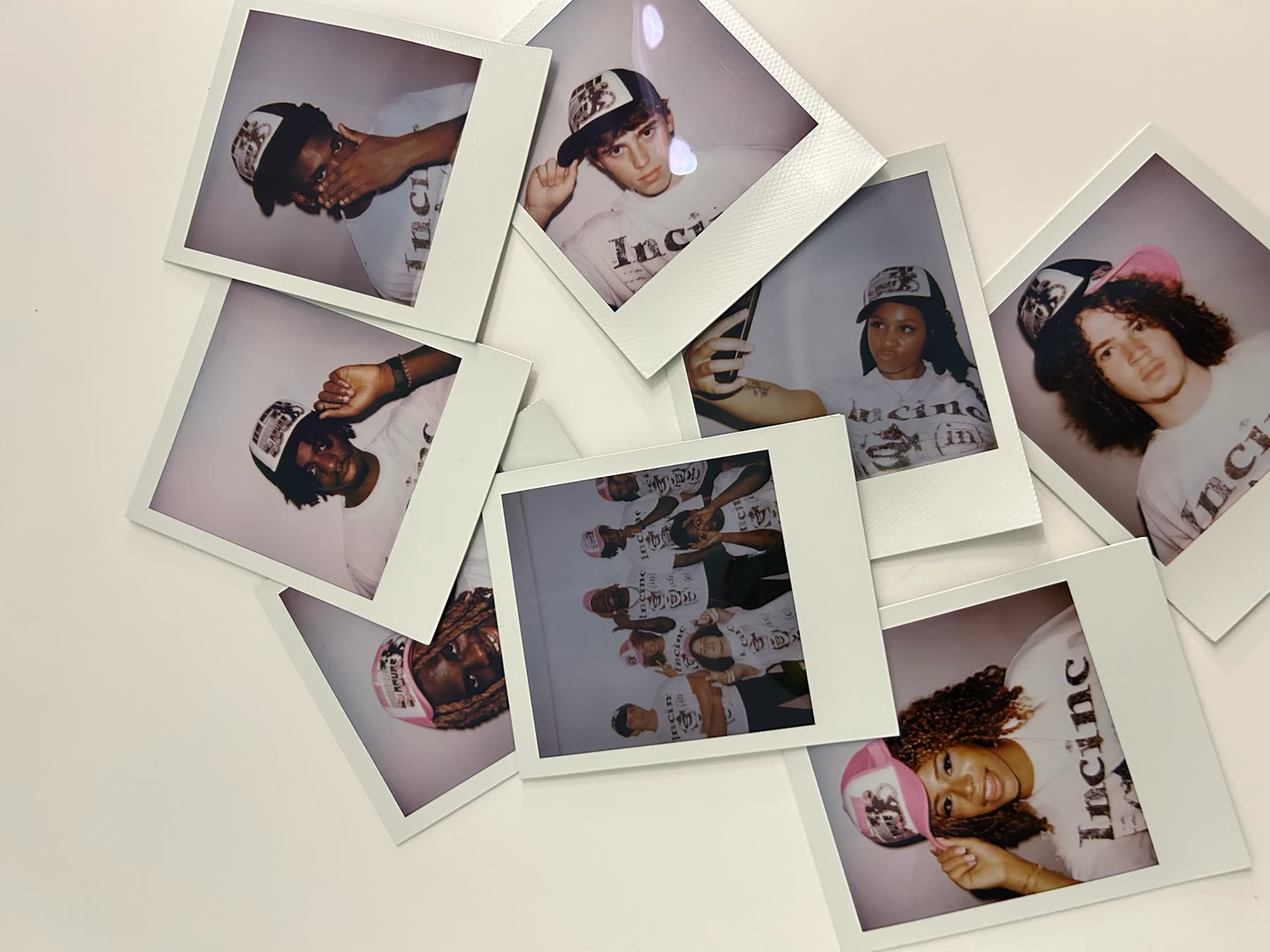 foreverincinc caps and tees worn by the INCINC crew, shot on polaroid